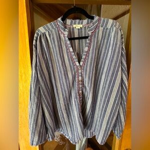 Sundance Womens Solitude Stripe Top Size Small Blue White Embroidered Excellent